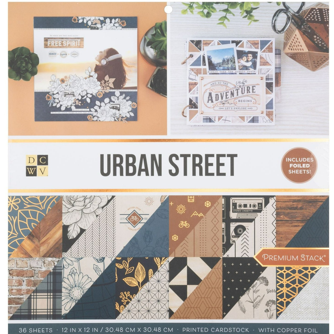 Thirty-six sheets of elegant urban prints will inspire your paper crafting. This stack includes 36 sheets of 12x12-inch paper, double-sided, with copper foil accents.
