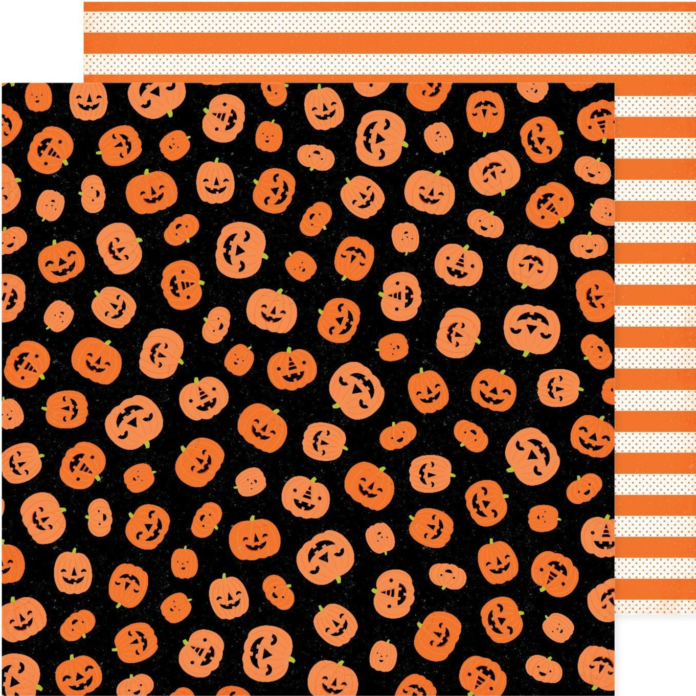 (smiling orange pumpkins on a black background - orange and white stripes reverse) - on double-sided 12x12 cardstock. From American Crafts.