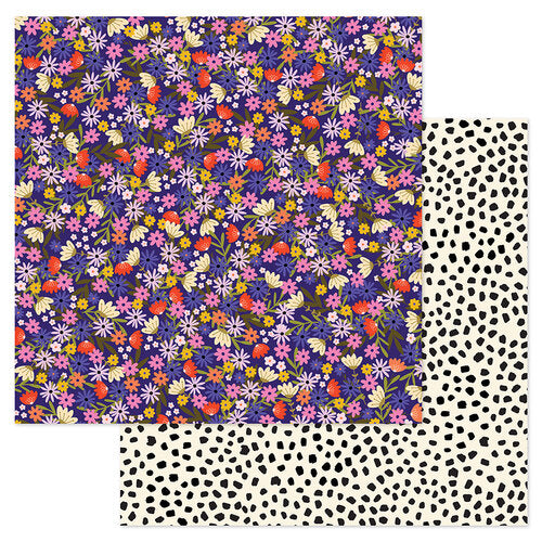 12x12 patterned paper (Side A - bright floral on a black background, Side B - black spots on a cream background) - from American Crafts