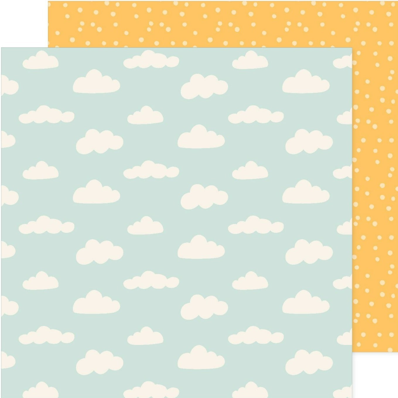 (cream clouds of varied sizes on a sky blue background - cream dots on a yellow background reverse). 12x12 double-sided paper by Pebbles.