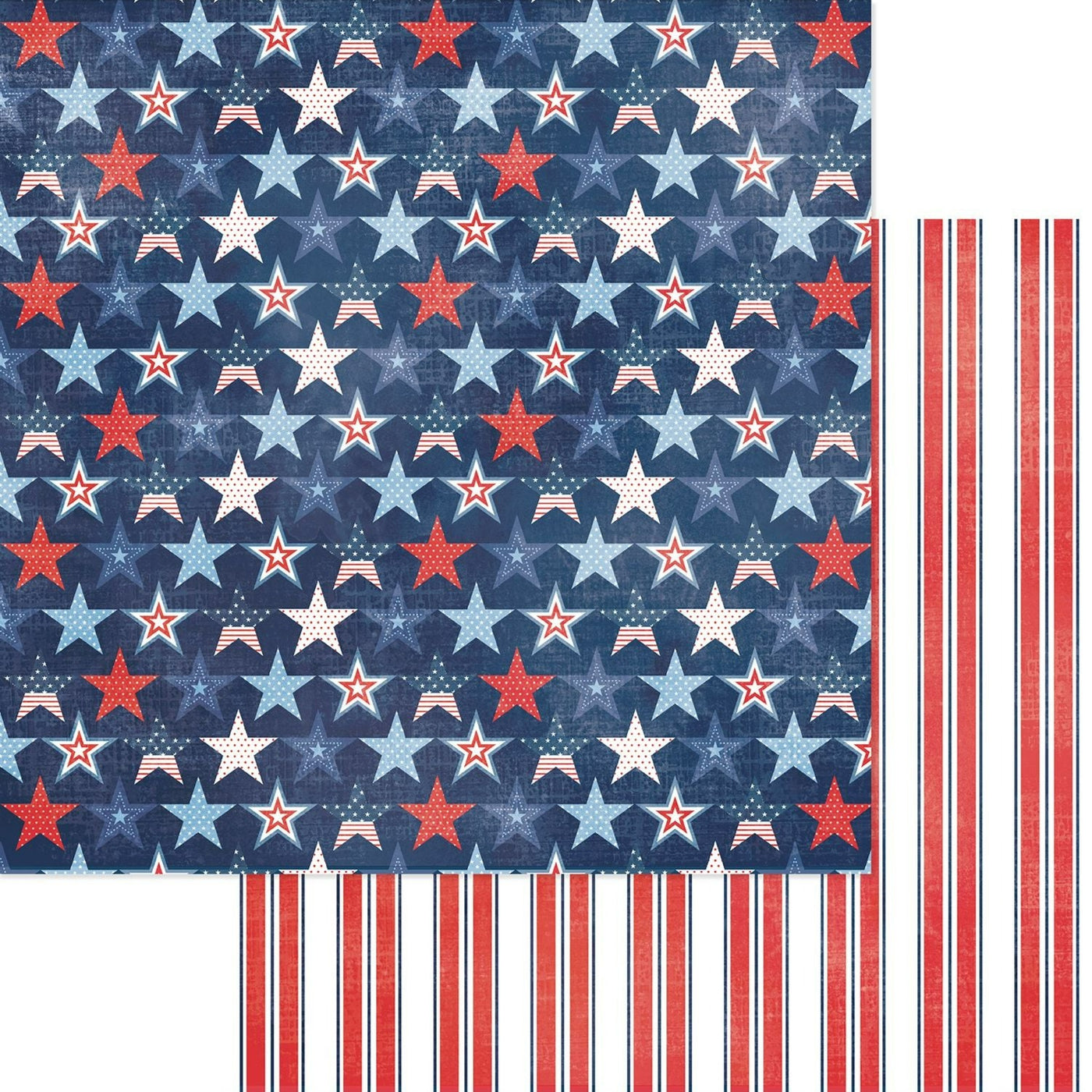 (Side A - rows of patriotic stars on a navy blue background, Side B - red and blue stripes on a white background)