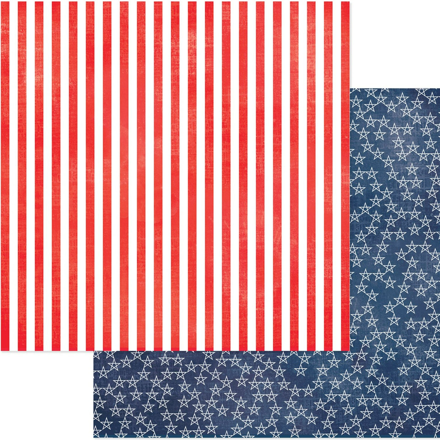 12x12 double-sided patterned paper. (Side A - red stripes on a white background, Side B - blue star pattern background) - American Crafts
