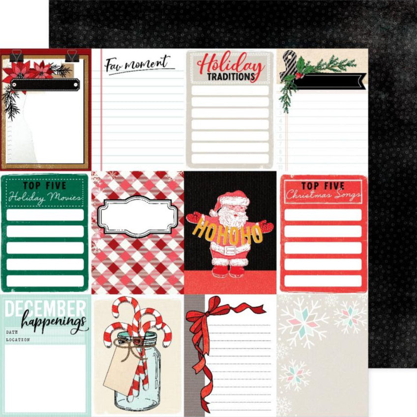 christmas journaling cards, black pattern reverse.