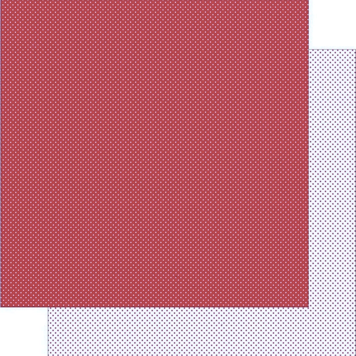 12x12 patterned cardstock. (Side A - white Swiss dot on red, Side B - red Swiss dot on white) Double-sided paper printed on both sides. Smooth surface. Acid & lignin-free