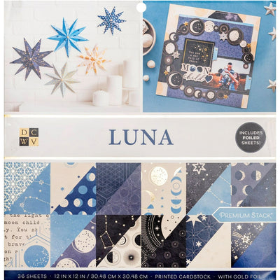 Thirty-six thick sheets of the moon and stars will inspire your paper crafting. Twelve sheets include gold foil accents in the design—12x12 inch.