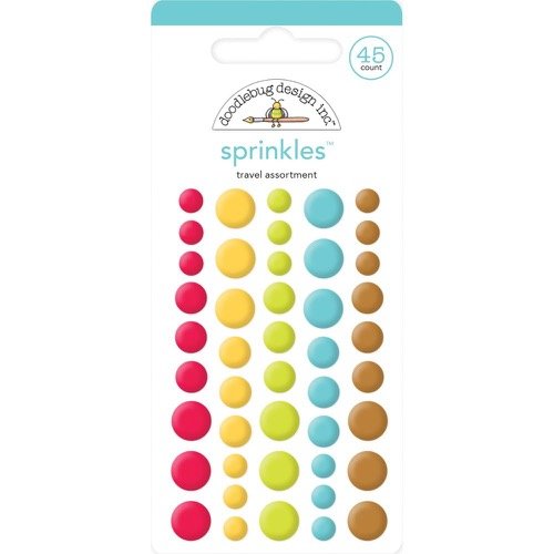 Add a touch of color and fun to your projects with TRAVEL ASSORTMENT Shape Sprinkles from Doodlebug Design. This pack contains 45 self-adhesive enamel stickers in 5 vibrant colors. With a mix of 4, 6, and 8 mm sizes, you'll have just the right size for your designs.