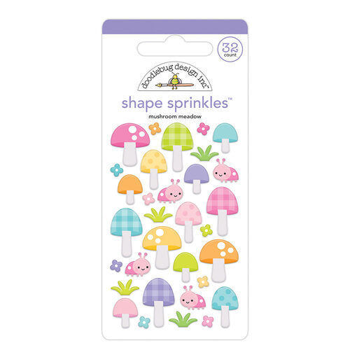 Pastel, self-adhesive mushrooms and ladybugs are fun embellishments for craft projects by Doodlebug Design.