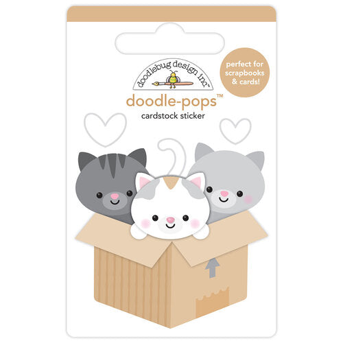 This adorable little box of kittens with hearts doodle-pops sticker is a fun embellishment for craft projects by Doodlebug Design.