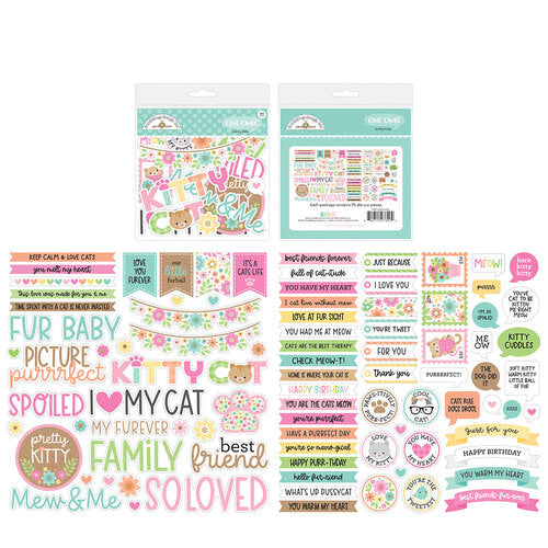 Chit Chat die-cut cardstock pieces are part of Doodlebug's Pretty Kitty Collection. Perfect for cards, scrapbook pages, tags, journals, planners, and other paper crafting projects. 