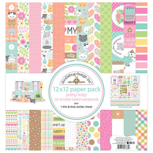Pack of twelve 12" x 12" double-sided papers and one sticker sheet from the Pretty Kitty collection. Versatile for card making and crafts. Doodlebug Design