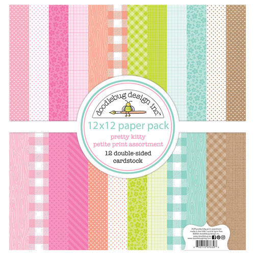 This is a pack of twelve 12" x 12" double-sided papers, Pretty Kitty petite-prints assortment, Versatile for card making and crafts—12x12 inch.