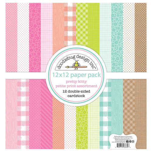 This is a pack of twelve 12" x 12" double-sided papers, Pretty Kitty petite-prints assortment, Versatile for card making and crafts—12x12 inch.