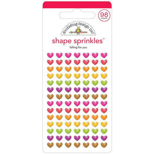 98 colorful heart-shaped stickers. The hearts come in a variety of bright colors, including pink, orange, yellow, green, and purple. The stickers are designed for crafting and scrapbooking projects. 