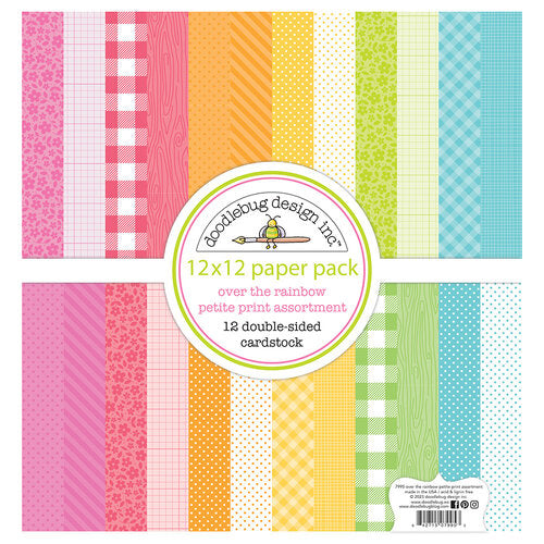 This pack of twelve 12" x 12" double-sided papers. Over The Rainbow petite-prints assortment. Versatile for card making and crafts. 12x12 inch.