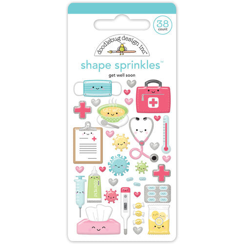 Pastel, self-adhesive medical supplies are fun embellishments for craft projects by Doodlebug Design.