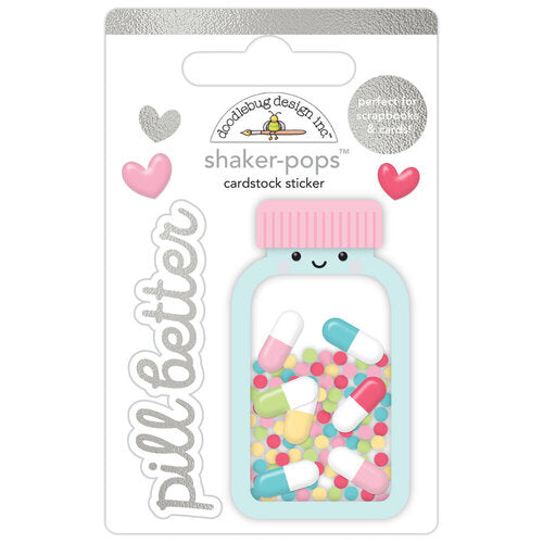 Pill Bottle 3D shaker-pops sticker, a fun embellishment for craft projects by Doodlebug Design.