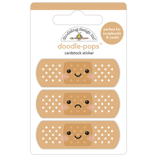 Three bandages with sad and happy faces doodle-pops sticker, a fun embellishment for craft projects by Doodlebug Design.