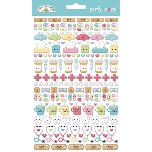 Puffy Stickers in various shapes and sizes; adhesive back, designed to coordinate with Happy Healing collection by Doodlebug.