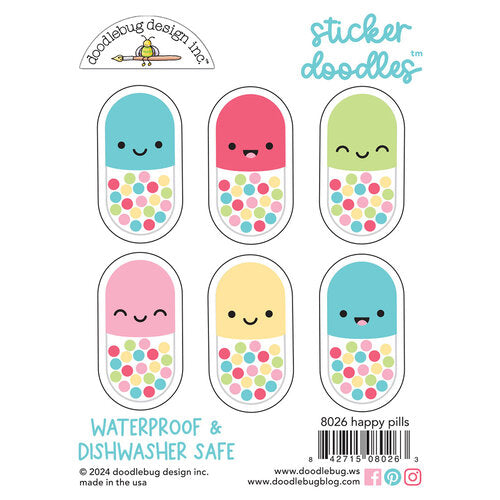 Darling self-adhesive happy pills in bright pastels. These fun stickers can be used anywhere! Even to decorate your water bottle or just use on crafts! They are waterproof and dishwasher safe. - from Doodlebug Design.