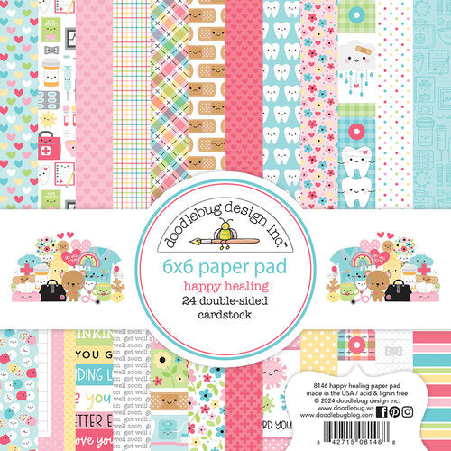 6x6 Happy Healing pad with 24 double-sided sheets, great for get-well card making & other happy craft projects; Matches Doodlebug Design Happy Healing Collection.