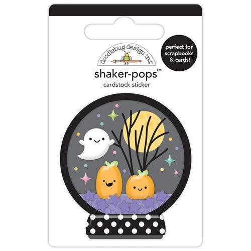 Shaker-pop cardstock sticker with Halloween design on packaging