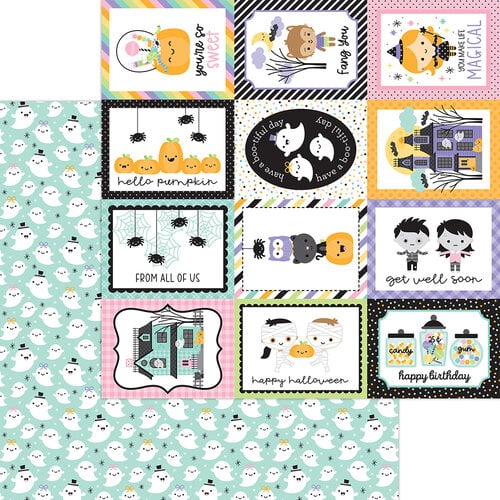 Collection of Halloween-themed cards with various designs on a white background, with a ghost pattern on the reverse.