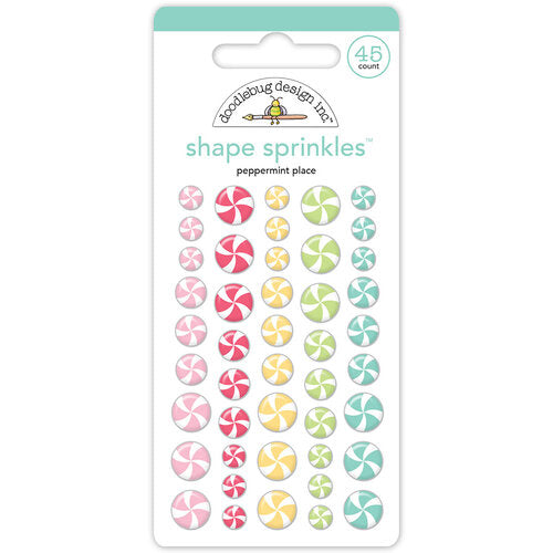 45-count self-adhesive enamel shapes of yummy pastel peppermint candies, a fun embellishment for craft projects by Doodlebug Design.