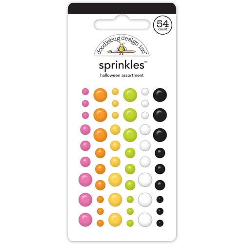 Packaging of Doodlebug Design sprinkles with Halloween assortment on a white background