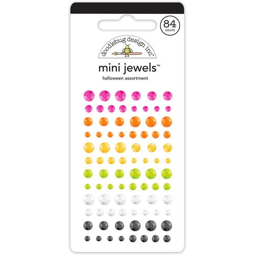 Packaged mini jewels in Halloween colors on a white background