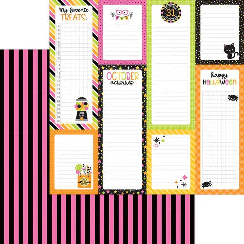 Collection of Halloween-themed journal cards with various designs and text, purple and black stripes reverse.