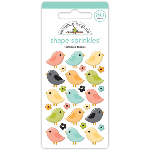Introducing the Feathered Friends Shape Sprinkles by Doodlebug Design! Add a delightful touch to your crafts and projects with these self-adhesive enamel shapes. Bursting with love and charm, this set features a variety of adorable fall birds and flower-shaped designs in pastel colors. 