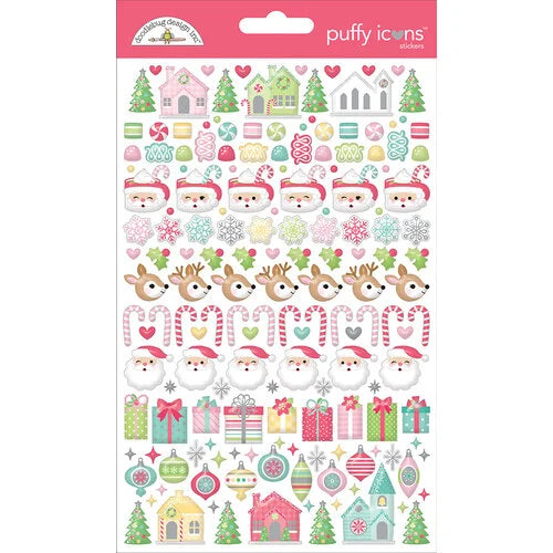 Puffy Stickers in various shapes and sizes; adhesive back, designed to coordinate with Tinsel Time Collection by Doodlebug.