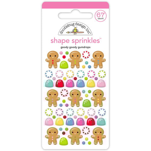 Packaging of Doodlebug Design Inc. shape sprinkles with gingerbread men and candy designs.