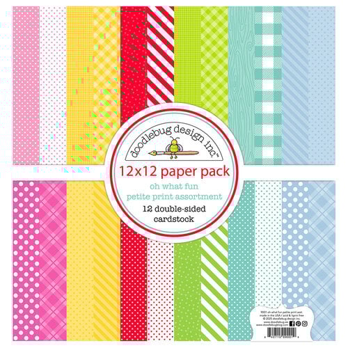Doodlebug Design 12x12 paper pack with various patterns and colors.