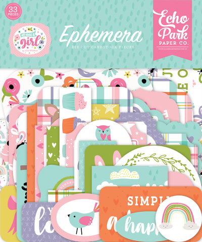 All About a Girl Ephemera Die Cut Cardstock. Pack includes 33 different die-cut shapes ready to embellish any project.