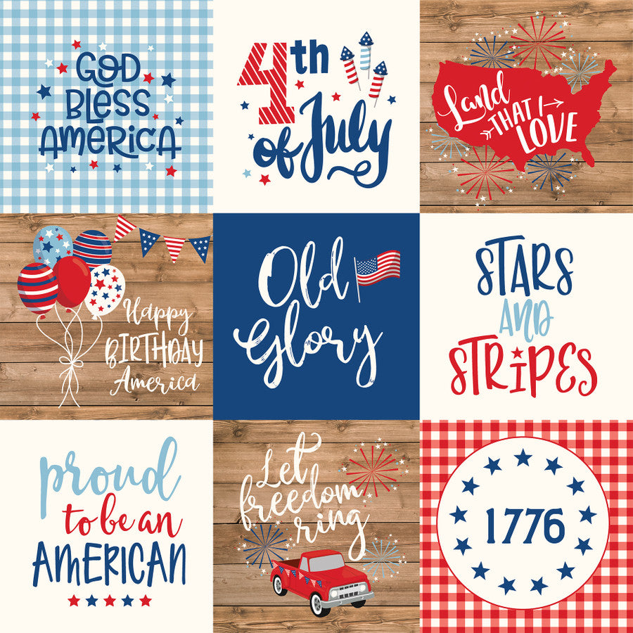 AMERICA 4X4 JOURNALING CARDS - 12x12 Double-Sided Patterned Paper - Echo Park