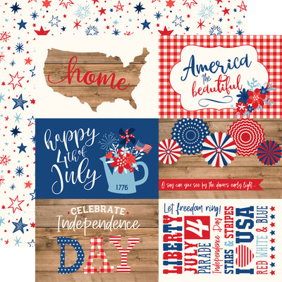 12x12 double-sided patterned paper - (Side A - 4th of July journaling cards; Side B - red and white stars on a white background) - Echo Park Paper.