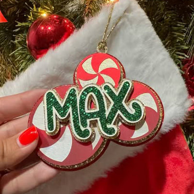 Christmas stocking tag with green glitter
