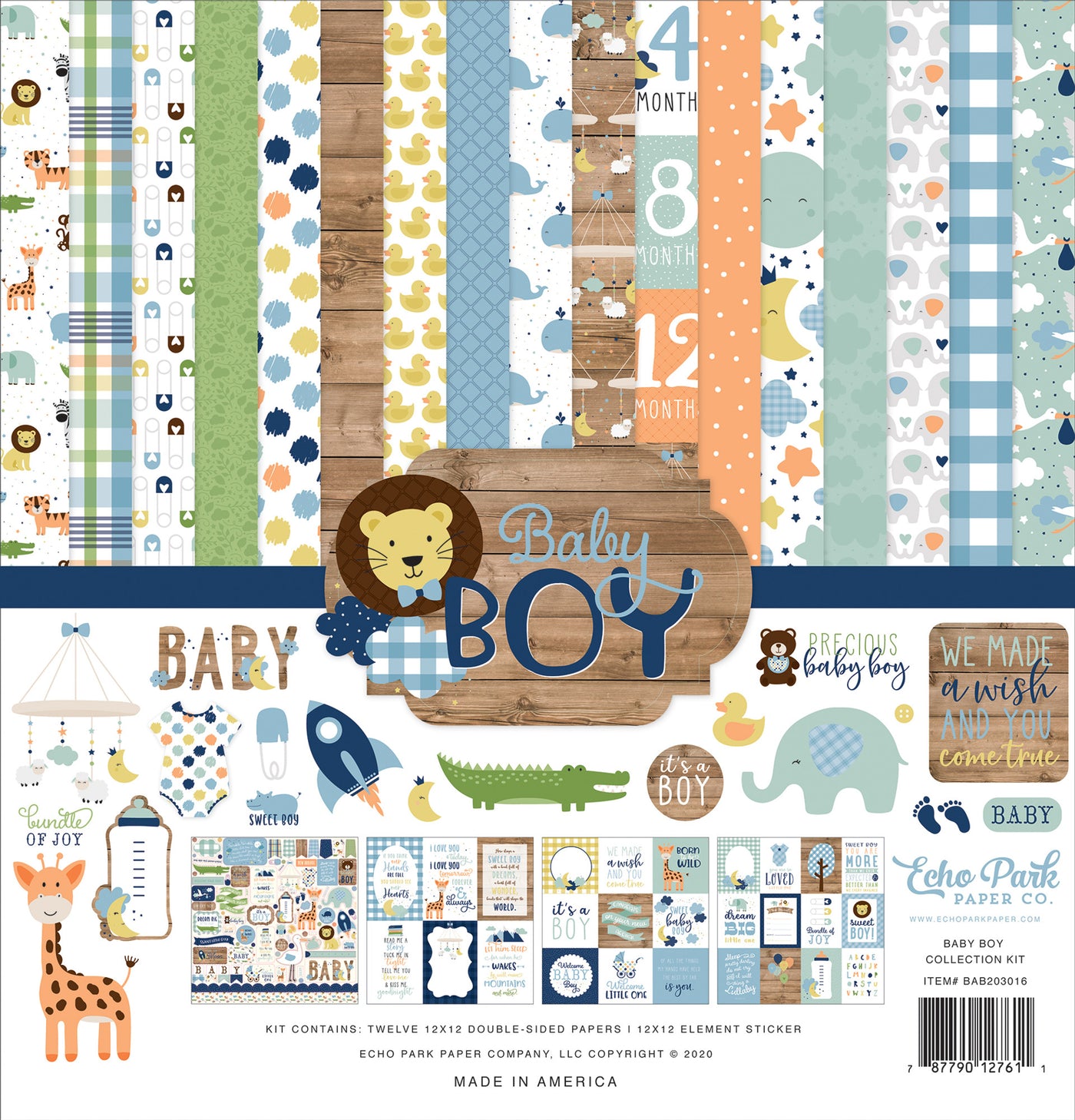 Twelve 12x12 double-sided designer sheets with creative patterns featuring plaids, duckies, storks, and all the love for a new baby boy. Archival quality and acid-free.