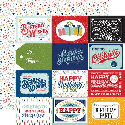  (colorful birthday phrases, multi-colored birthday confetti on a white background reverse)