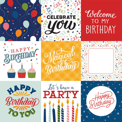 BIRTHDAY SLUTATIONS JOURNALING SQUARES - 12x12 Double-Sided Patterned Paper - Echo Park
