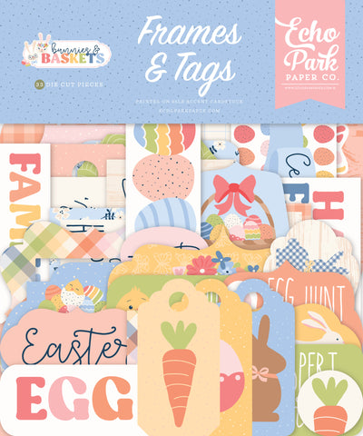 Bunnies And Baskets Frames & Tags Die Cut Cardstock includes 33 die-cut shapes ready to embellish any project.