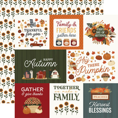 From Carta Bella, (Side A - journaling cards in fall colors on an off-white background, Side B - rows of sunflowers on an off-white background)