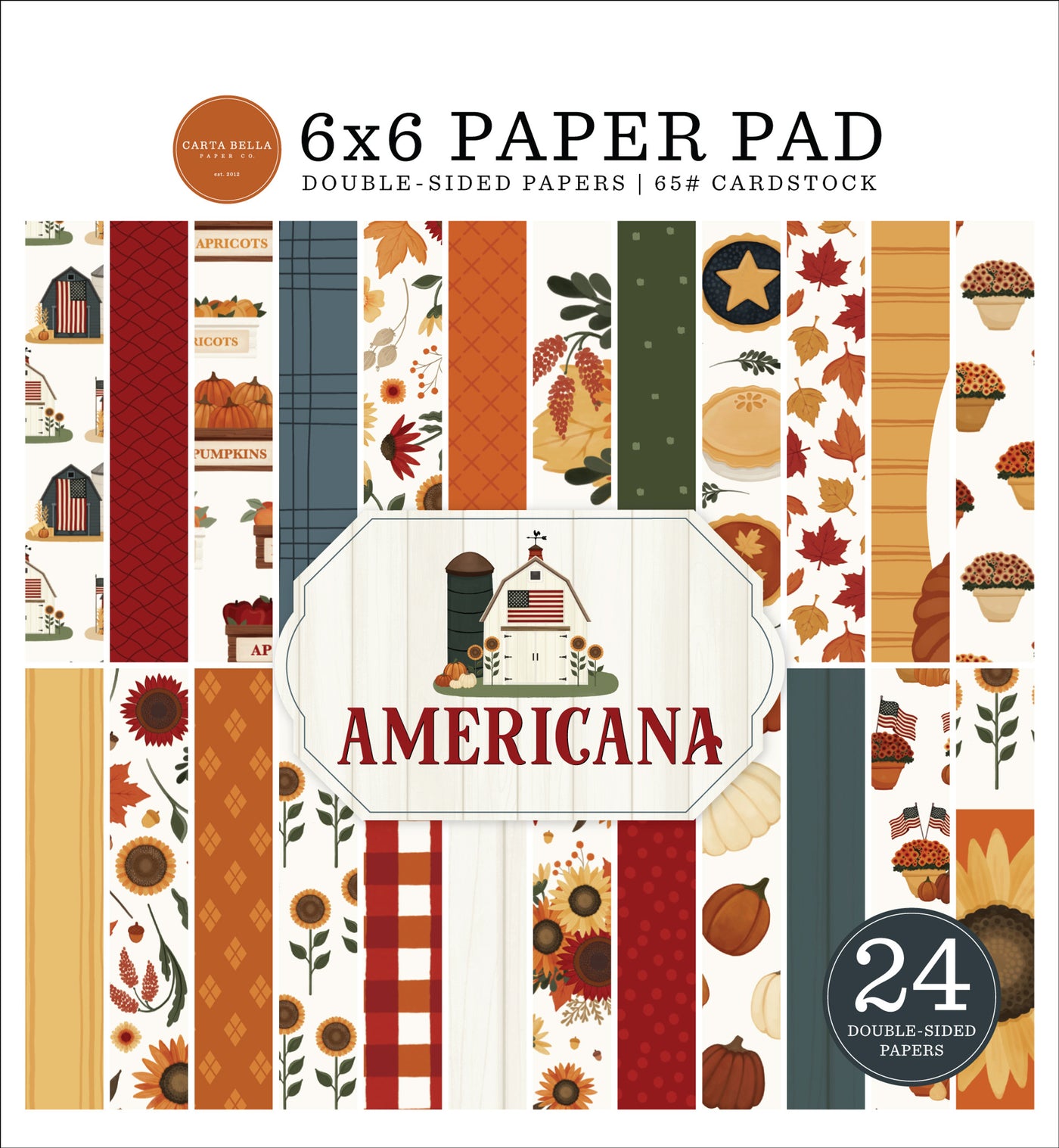 6x6 Paper Pad with Americana theme featuring double-sided papers and cardstock.