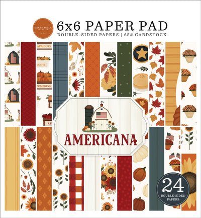 6x6 Paper Pad with Americana theme featuring double-sided papers and cardstock.