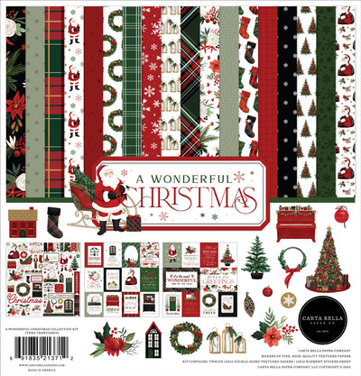 Collection Kit for paper crafts includes 12 double-sided papers with all the popular symbols of Christmastime. Matching sticker elements sheet included.