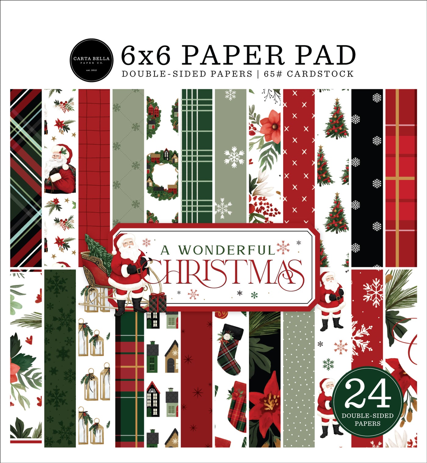 A WONDERFUL CHRISTMAS 6x6 Paper Pad from Carta Bella - 6x6 pad with 24 double-sided sheets. Scaled-down images are great for card making and similar crafts. Pad has a classic colored Christmas theme with florals!