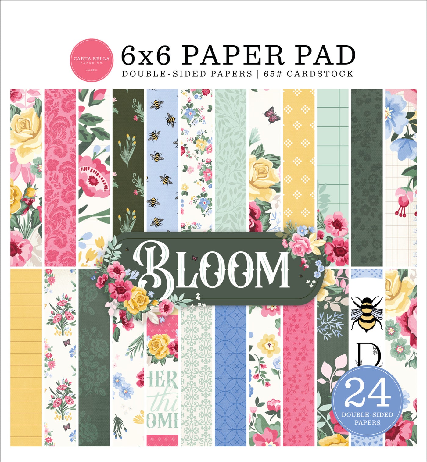6x6 BLOOM pad with 24 double-sided sheets, great for springtime card making and other happy craft projects. From Carta Bella Paper Co.