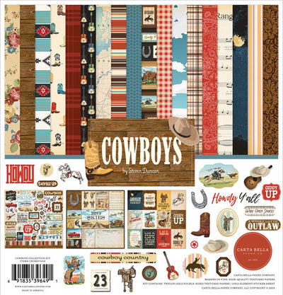 12x12 Collection Kit for paper crafts includes 12 double-sided papers with fun images and phrases about the "Wild West". Includes Element Sticker Sheet.
