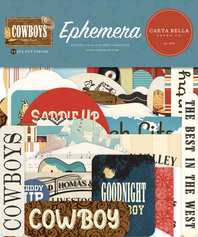 Cowboys Ephemera Die Cut Cardstock Pack.  Pack includes 34 different die-cut shapes ready to embellish any project.